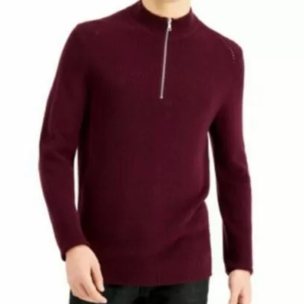 INC Men's Howie Quarter-Zip Pullover Sweater, Port Wine Red, XL